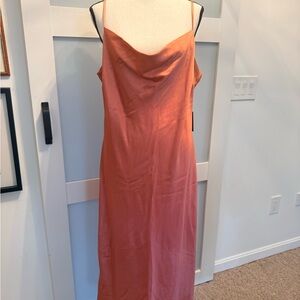 Express Satin Cowl Slip Maxi Dress in Rust